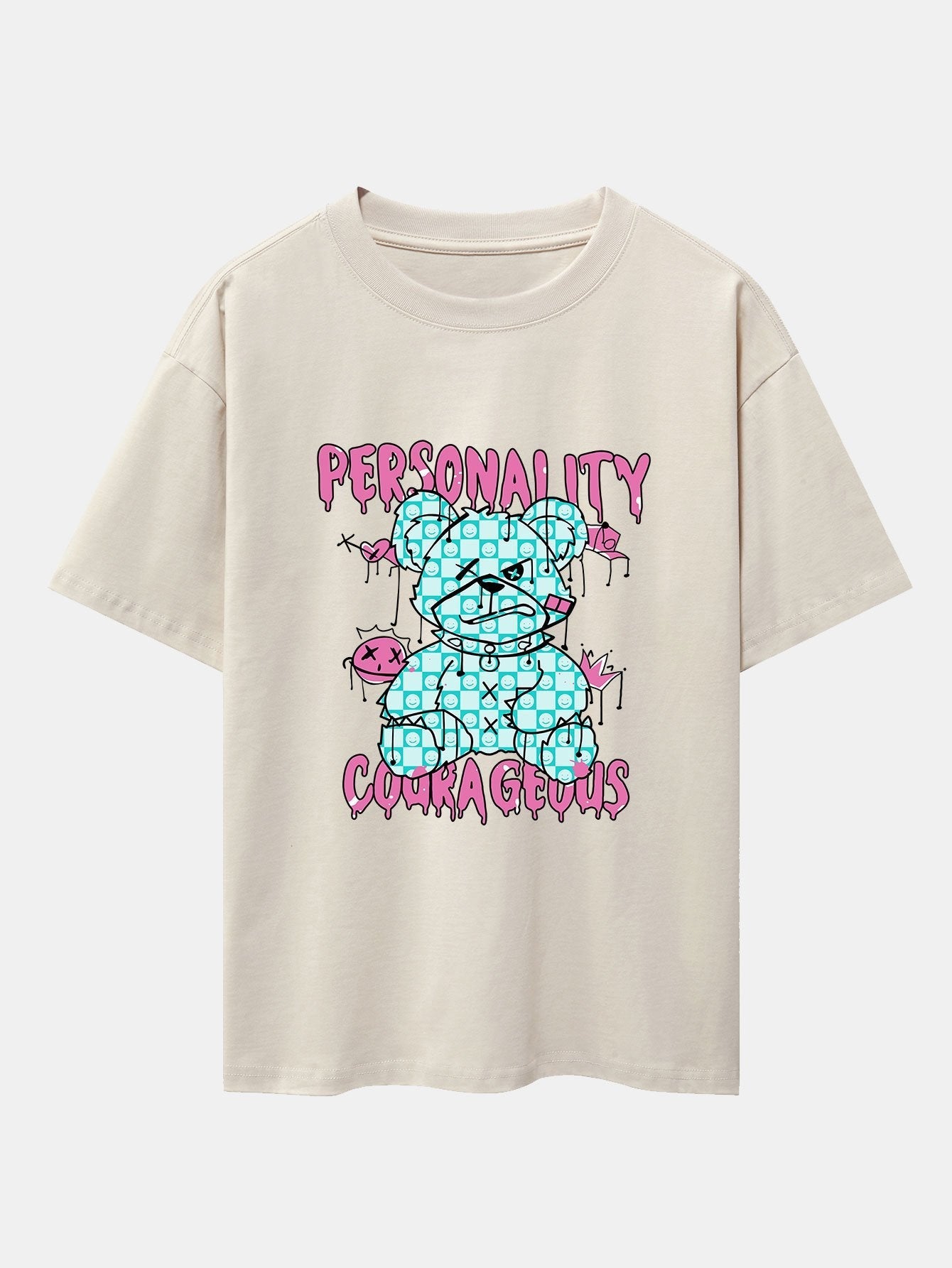 Dissolving Bear Slogan Print Drop Shoulder Oversize T-Shirt