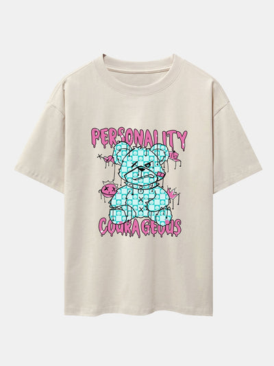 Dissolving Bear Slogan Print Drop Shoulder Oversize T-Shirt