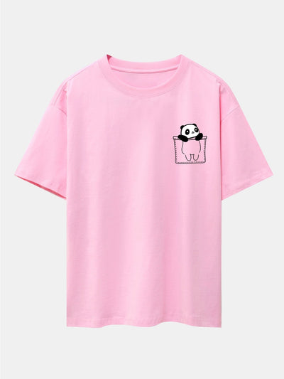 Pocket Panda Print Drop Shoulder Oversize T-Shirt