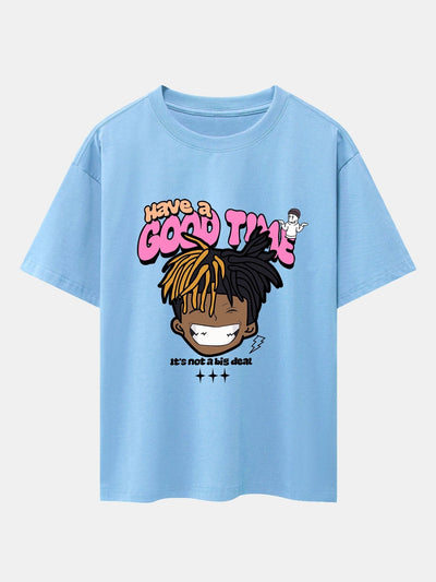 Cartoon Character Slogan Print Drop Shoulder Oversize T-Shirt
