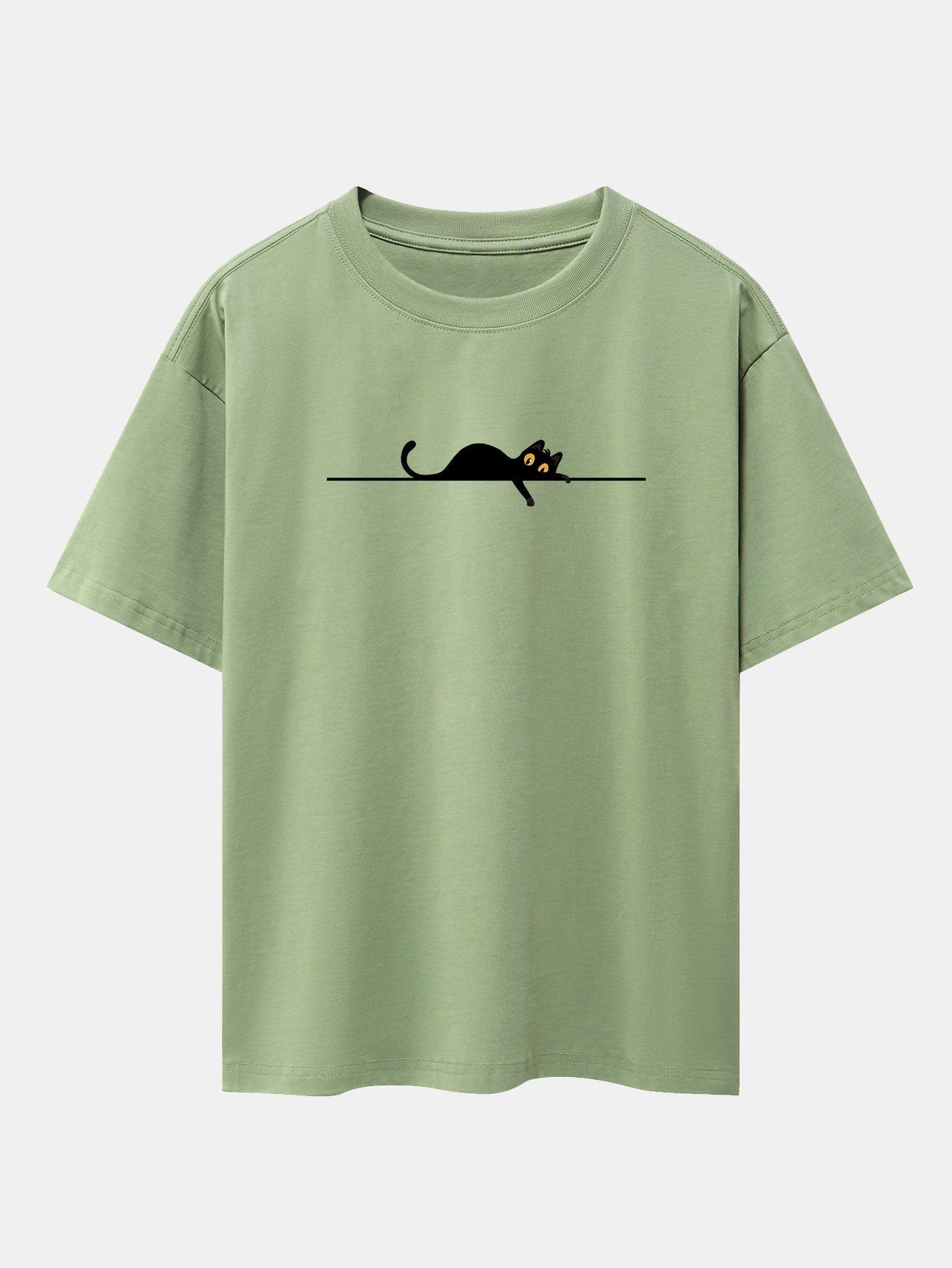 Black Cat Print Drop Shoulder Oversize T-Shirt