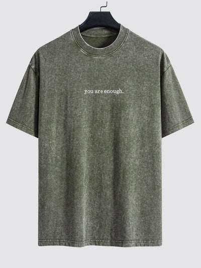 Slogan Print Washed Distressed Drop Shoulder T-Shirt