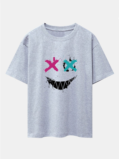 Graffiti Smiley Face Print Drop Shoulder Oversize T-Shirt