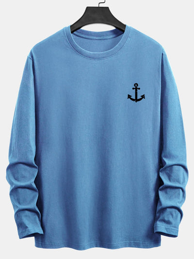 Long Sleeve Anchor Print Cotton T-Shirt