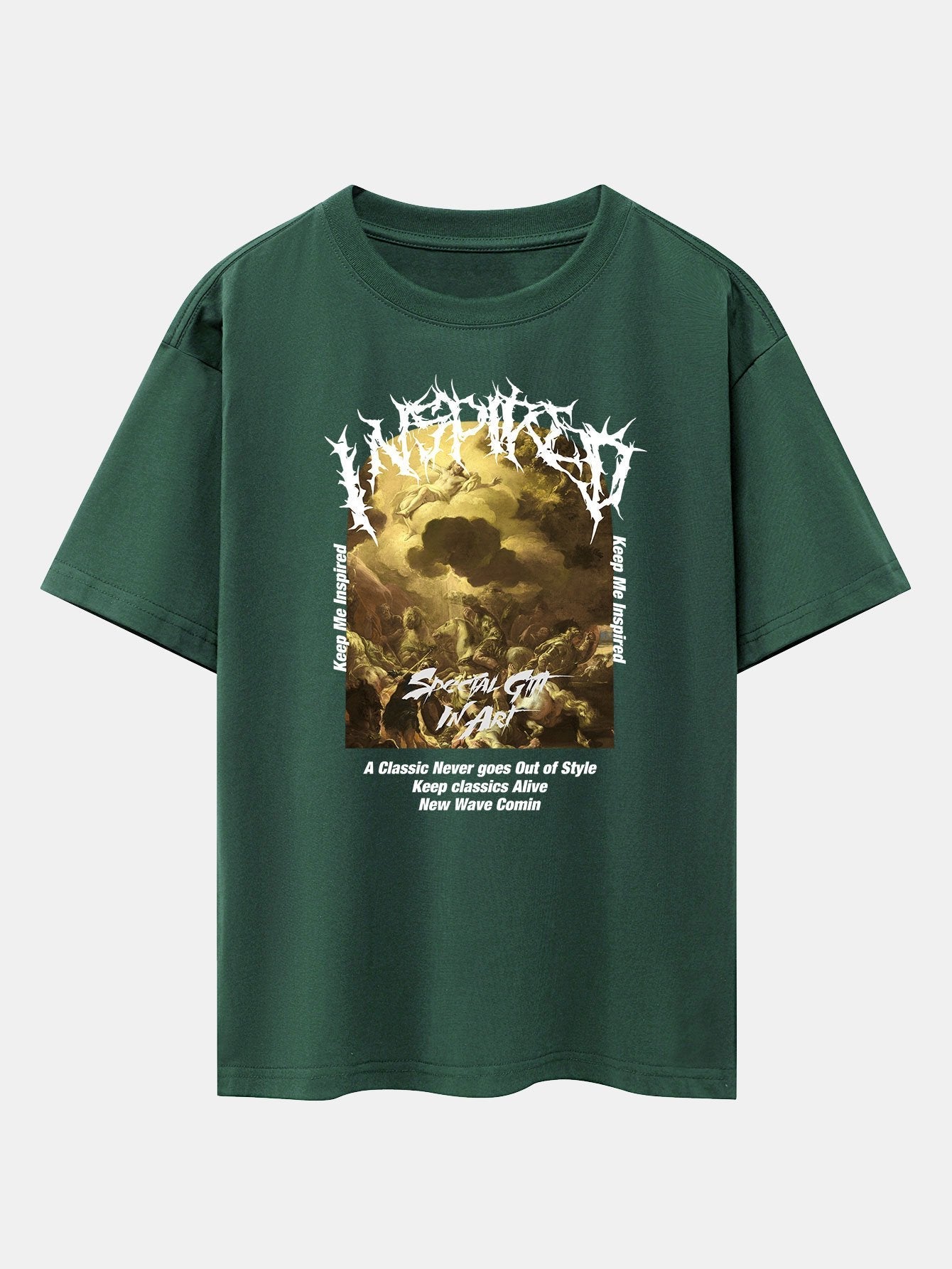 Slogan Oil Painting Print Drop Shoulder Oversize T-Shirt