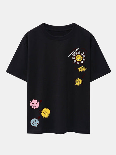 Sun And Flowers Print Drop Shoulder Oversize T-Shirt
