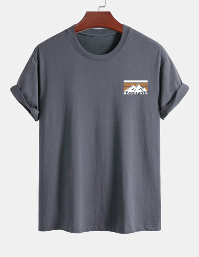 Regular Fit Stripe Mountains Print Cotton T-Shirt