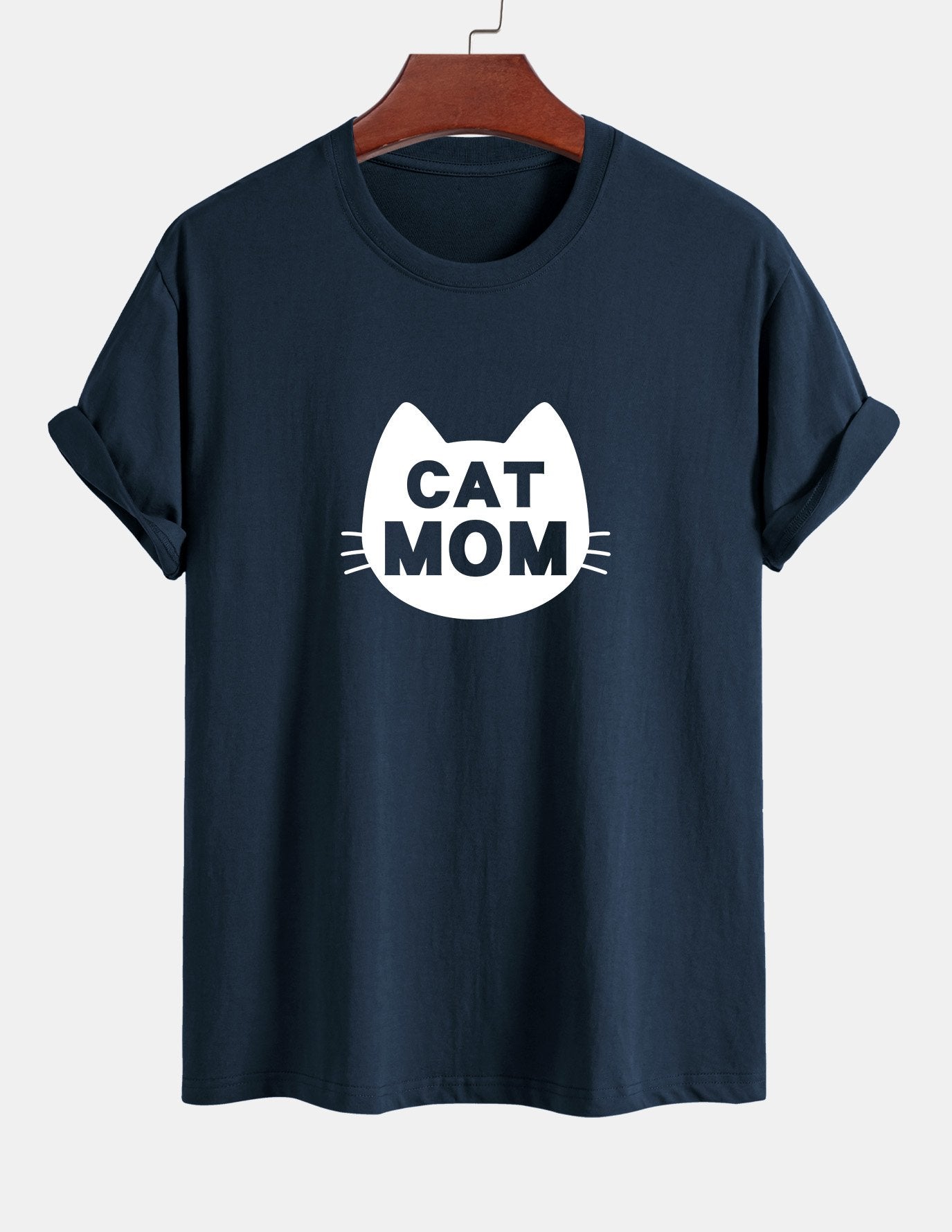 Regular Fit Cat Mom Print Cotton T-Shirt