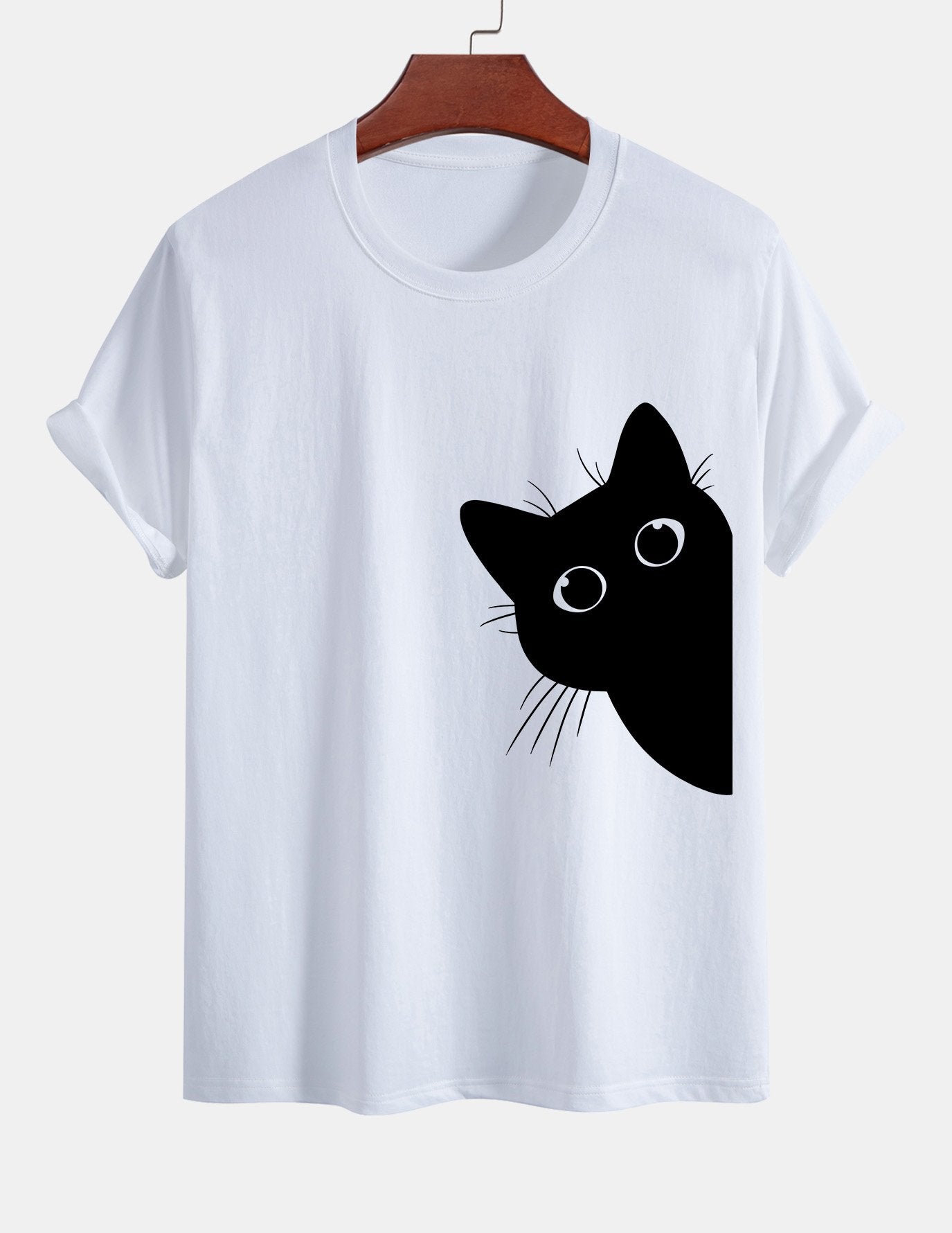Regular Fit Black Cat Looking Out Print Cotton T-Shirt