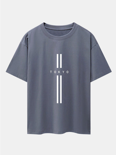 Stripe Tokyo Print Drop Shoulder Oversize T-Shirt