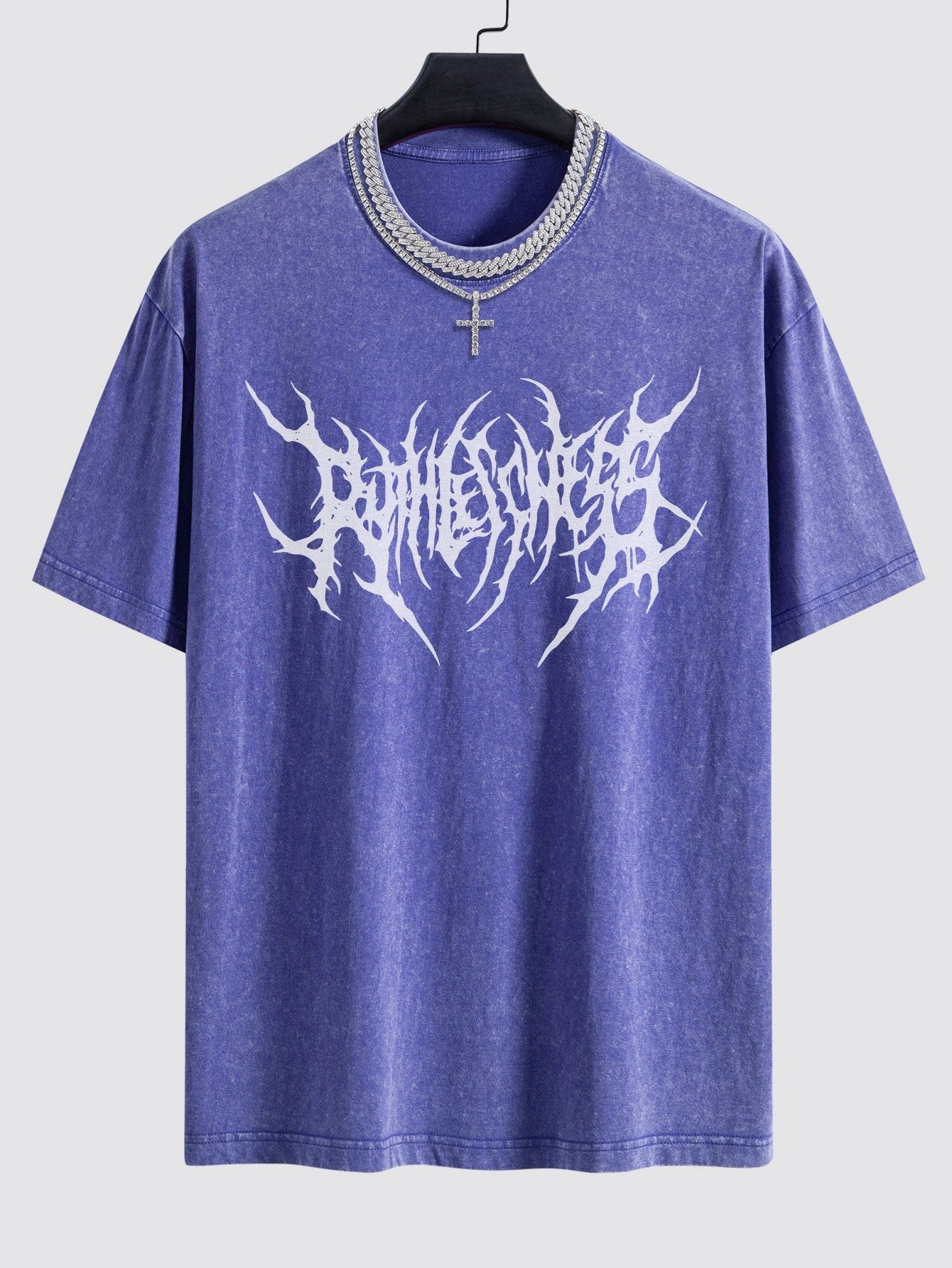 Gothic Slogan Print Washed Drop Shoulder Oversize T-Shirt