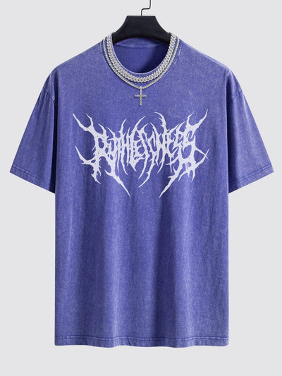 Gothic Slogan Print Washed Drop Shoulder Oversize T-Shirt