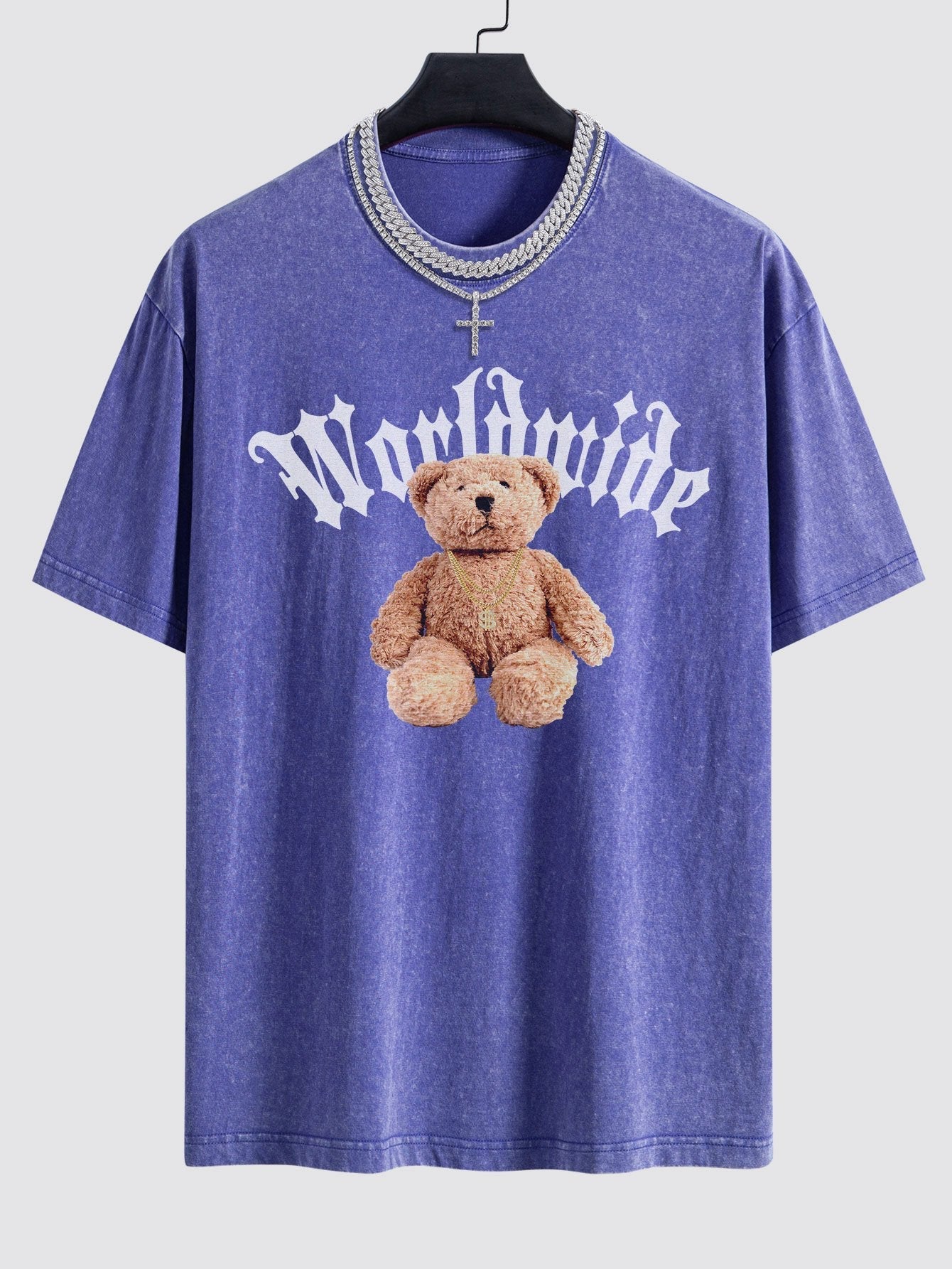 Bear Print Washed Drop Shoulder Oversize T-Shirt