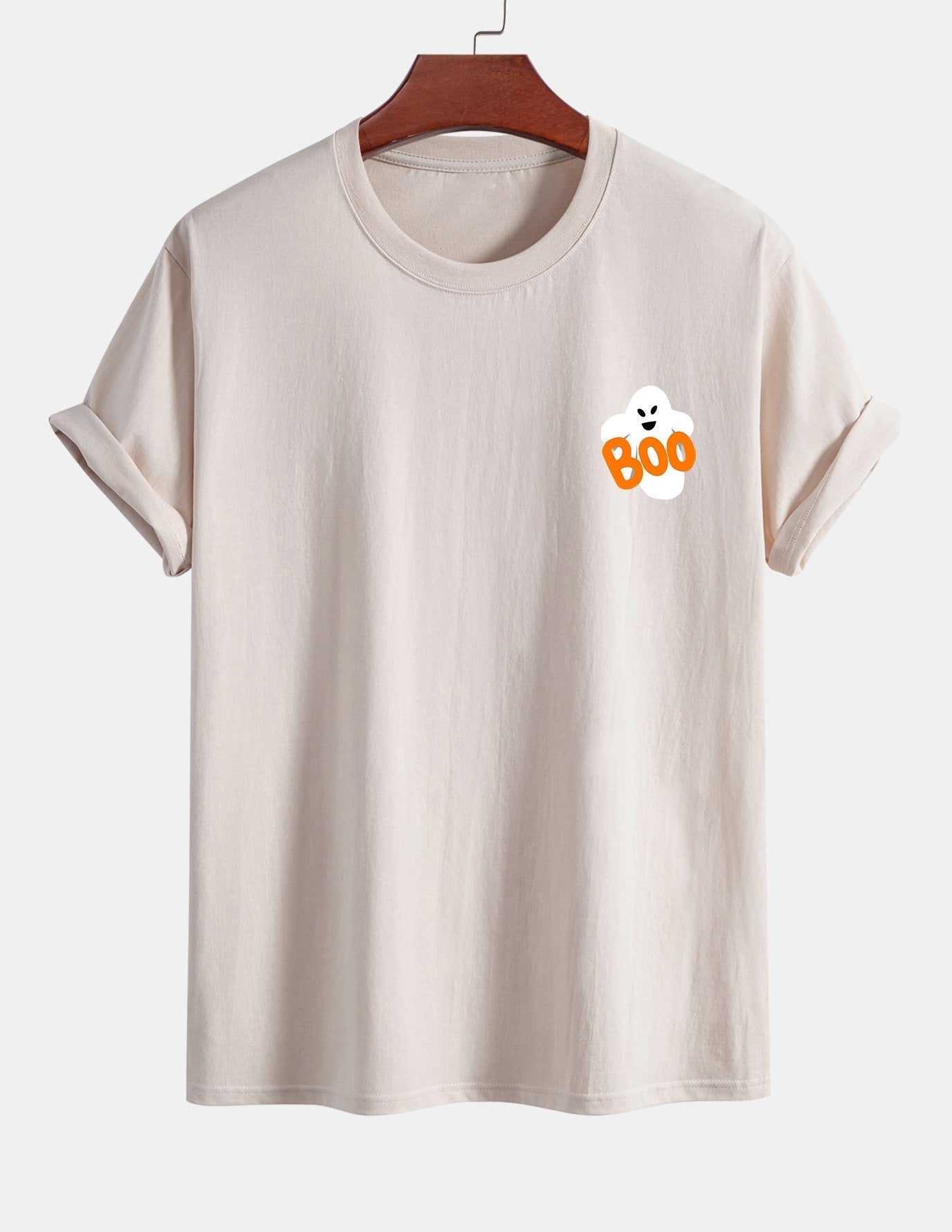 Regular Fit Boo Ghost Print Cotton T-Shirt