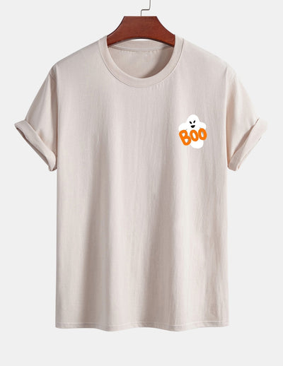 Regular Fit Boo Ghost Print Cotton T-Shirt