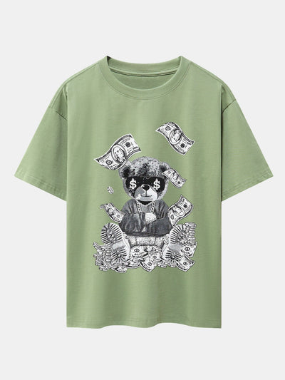 Money Bear Print Drop Shoulder Oversize T-Shirt