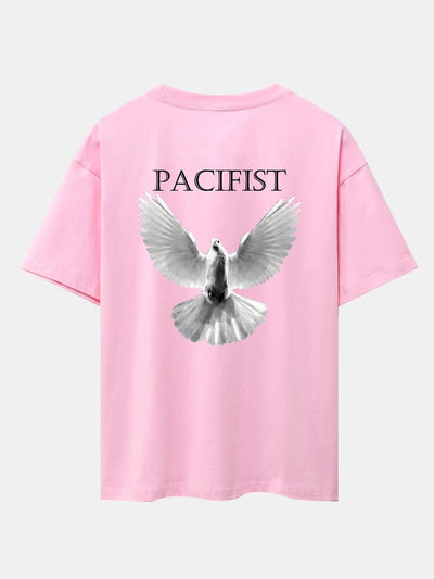 Pacifist Dove Back Print Drop Shoulder Oversize T-Shirt