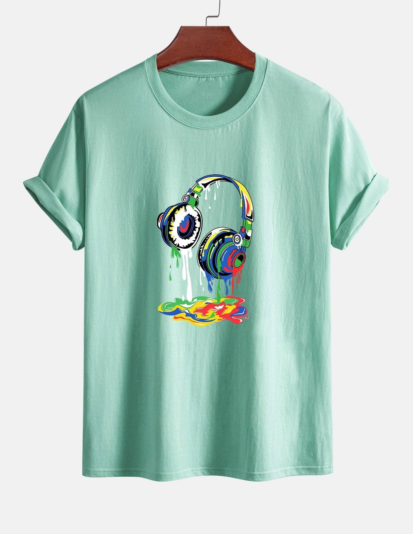 Regular Fit Dissolving Headphones Print Cotton T-Shirt