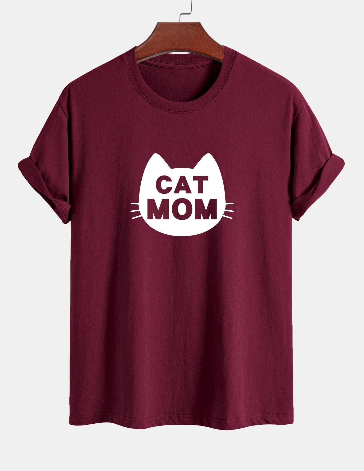 Regular Fit Cat Mom Print Cotton T-Shirt