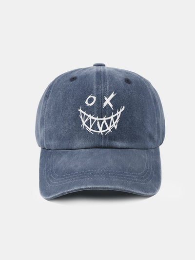Evil Smiley Face Pattern Classic Retro Washed Distressed Cotton Baseball Cap