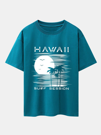 Hawaii Sun Palm Trees Print Drop Shoulder Oversize T-Shirt