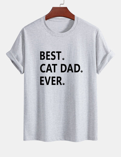 Regular Fit Best Cat Dad Ever Print Cotton T-Shirt