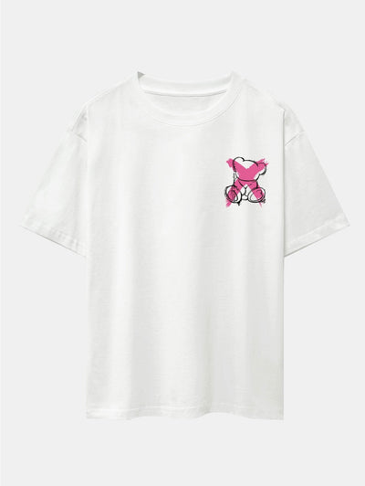 Graffiti Bear Print Drop Shoulder Oversize T-Shirt