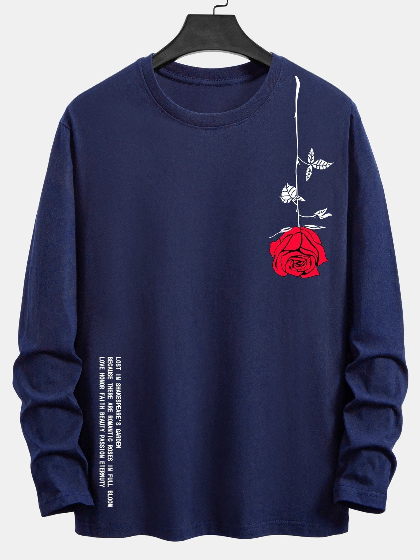 Long Sleeve Rose Slogan Print Cotton T-Shirt