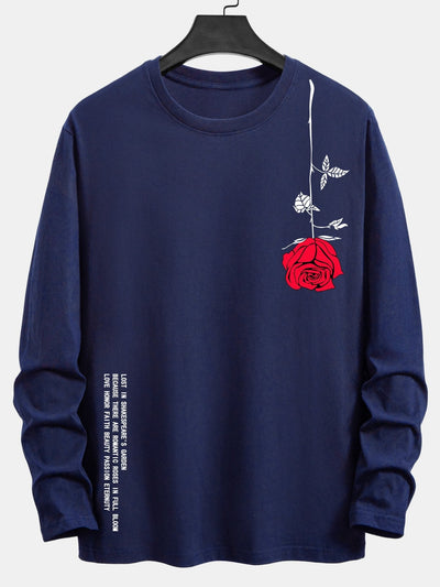 Long Sleeve Rose Slogan Print Cotton T-Shirt