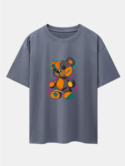 Tattered Bear Print Drop Shoulder Oversize T-Shirt