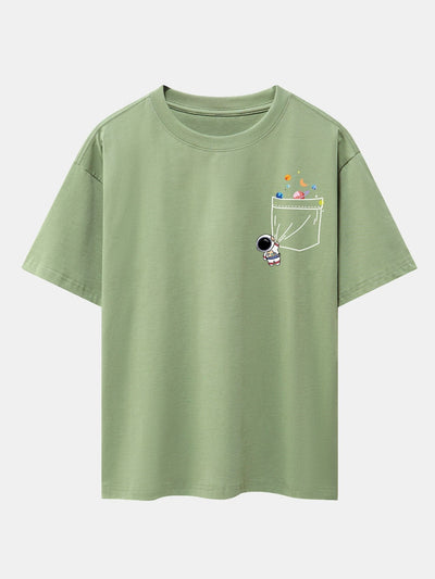 Pocket Planet Astronaut Print Drop Shoulder Oversize T-Shirt