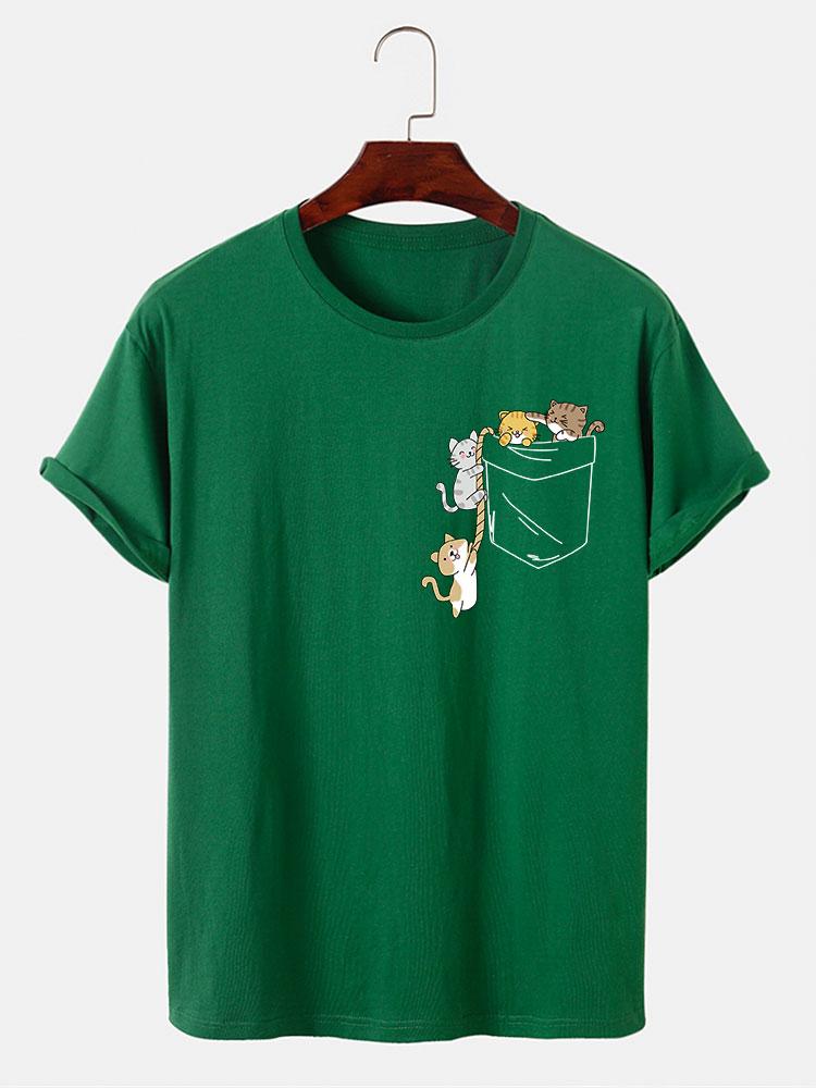Cute Pocket Cat Print T-Shirt