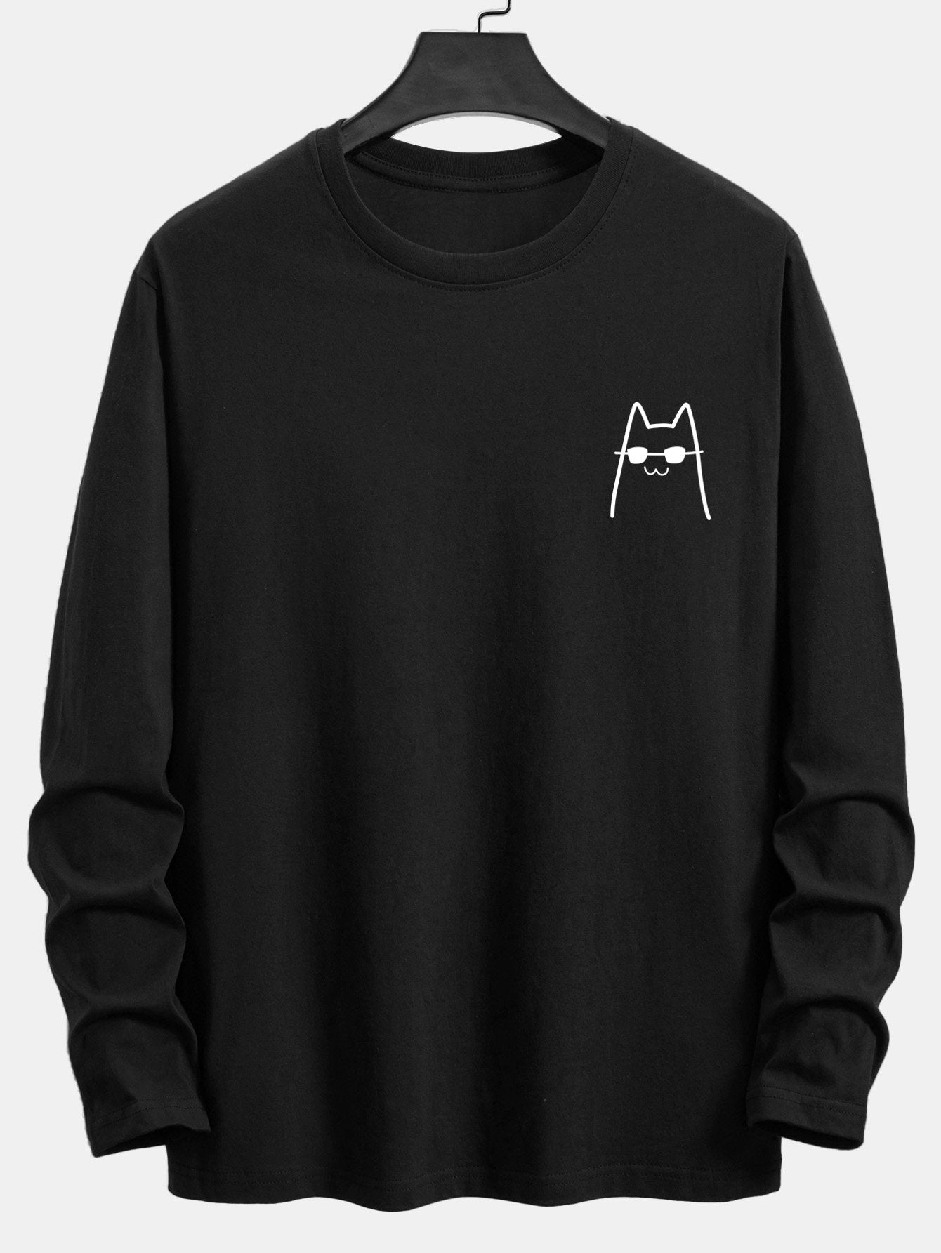 Long Sleeve Cat With Sunglasses Print Cotton T-Shirt