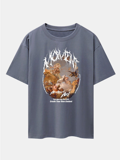 Slogan Oil Painting Print Drop Shoulder Oversize T-Shirt