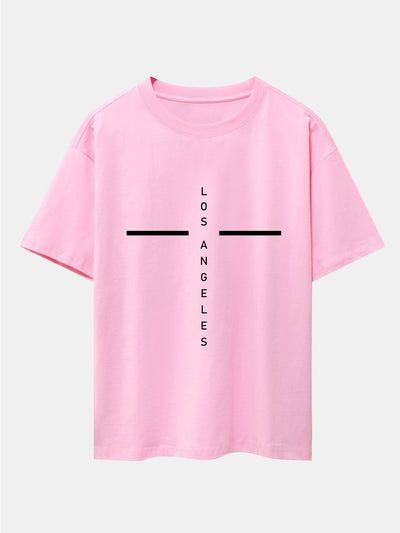 Stripe Los Angeles Print Drop Shoulder Oversize T-Shirt