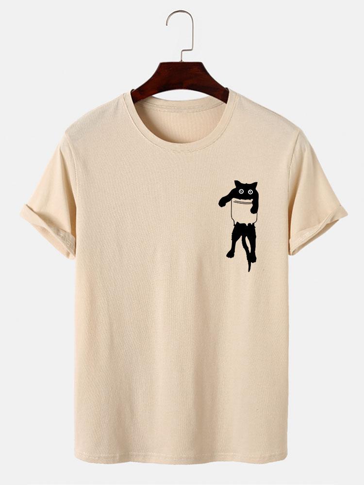 Pocket Cat Print T-Shirt