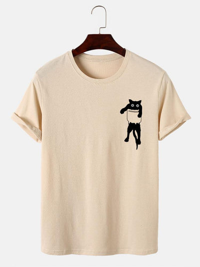 Pocket Cat Print T-Shirt