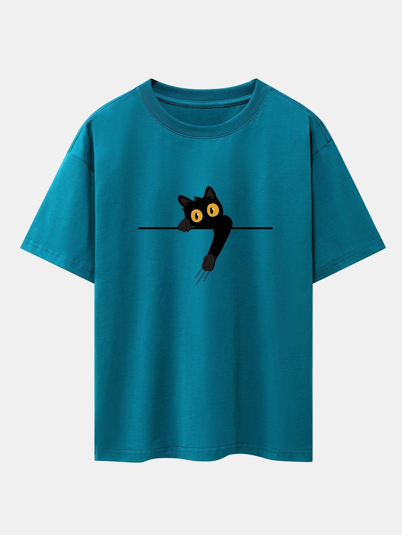 Black Cat Print Drop Shoulder Oversize T-Shirt