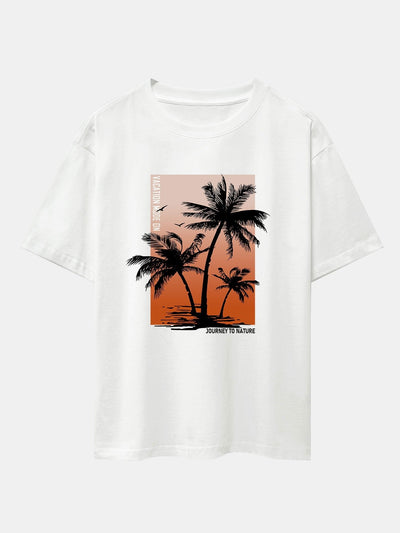 Palm Tree Orange Background Print Oversize T-Shirt