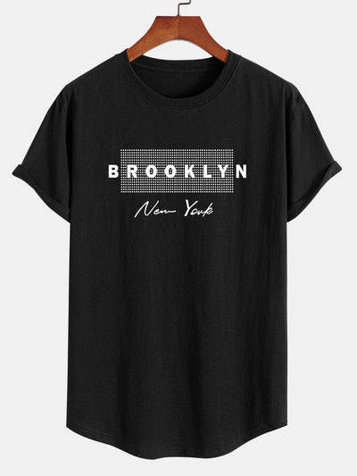 Brooklyn New York Dot Print Cotton Arc Hem T-Shirt