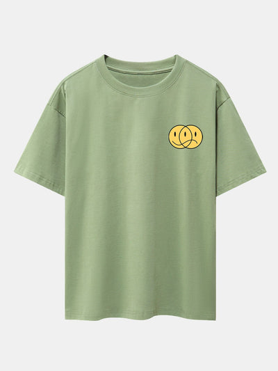 Happy And Sad Face Print Drop Shoulder Oversize T-Shirt