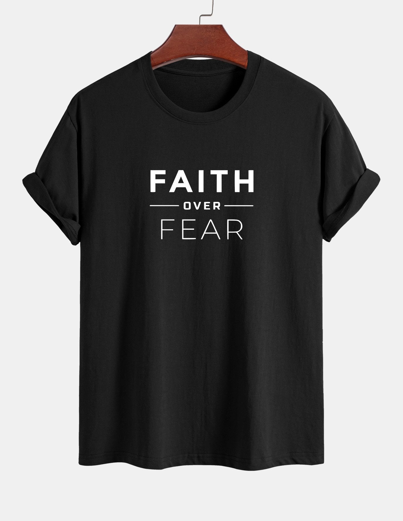Regular Fit Faith Over Fear Print Cotton T-Shirt