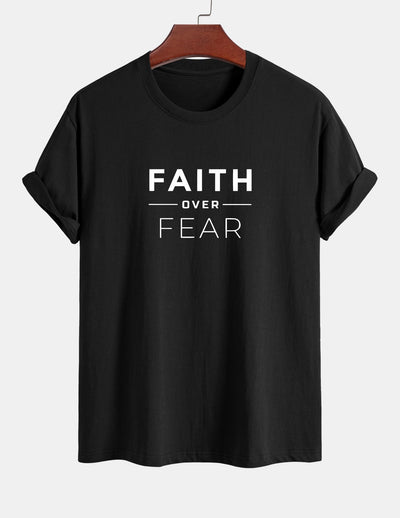 Regular Fit Faith Over Fear Print Cotton T-Shirt