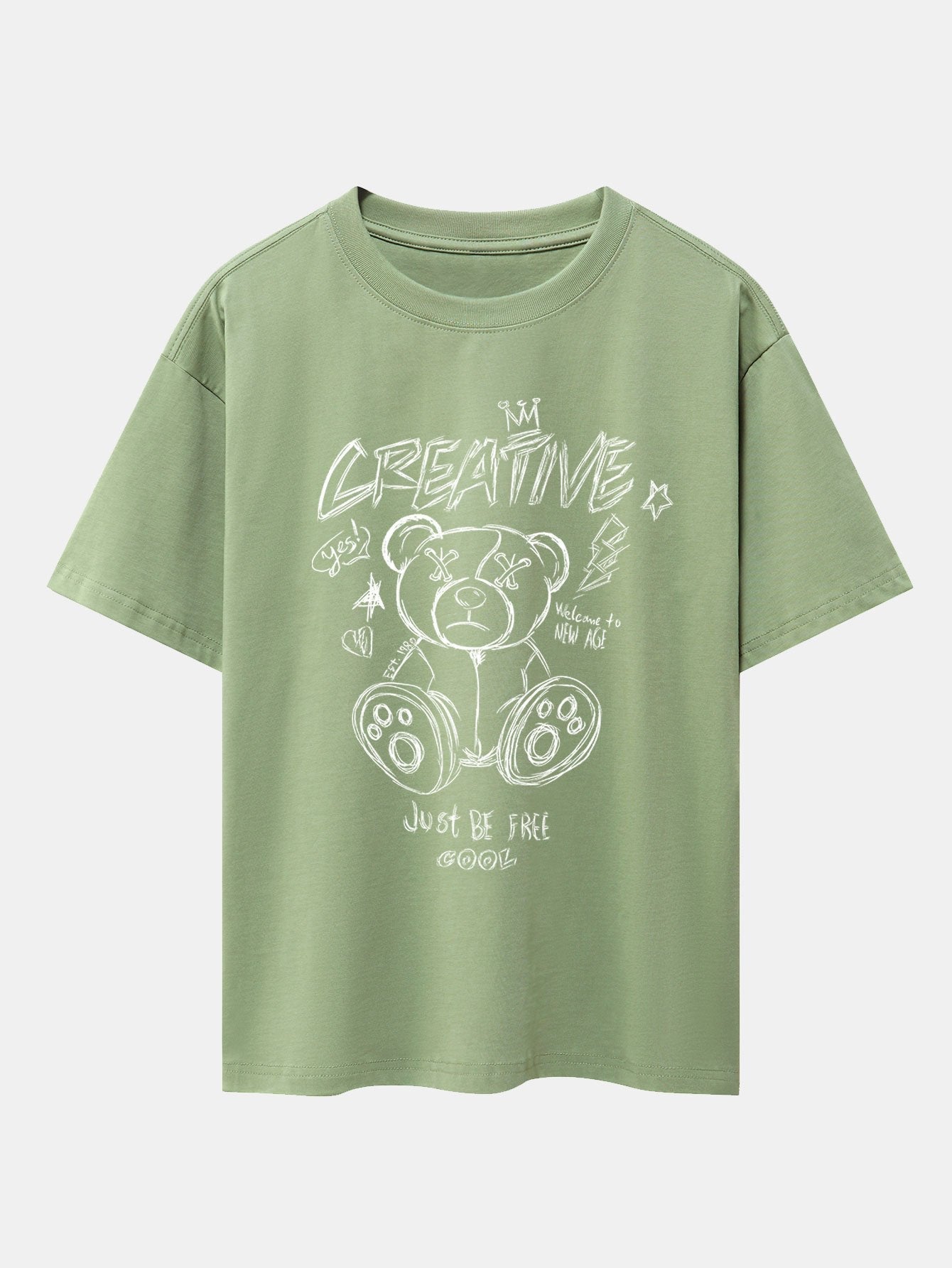Graffiti Bear Print Drop Shoulder Oversize T-Shirt