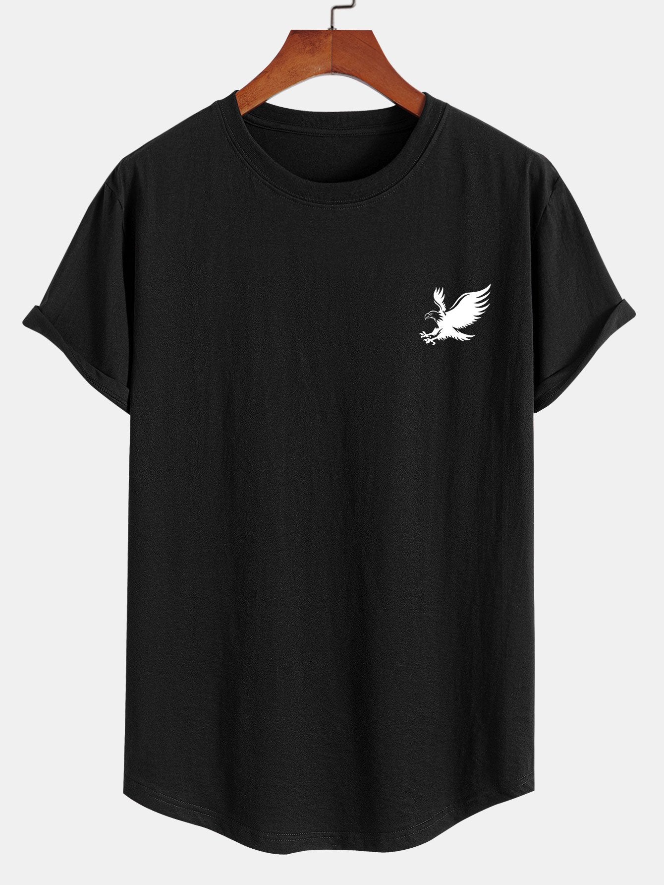 Soaring Eagle Print Cotton Arc Hem T-Shirt