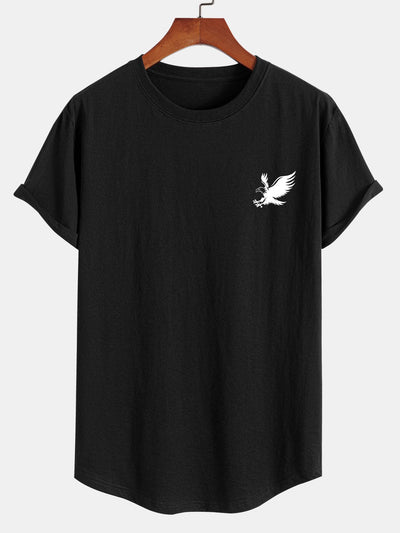 Soaring Eagle Print Cotton Arc Hem T-Shirt