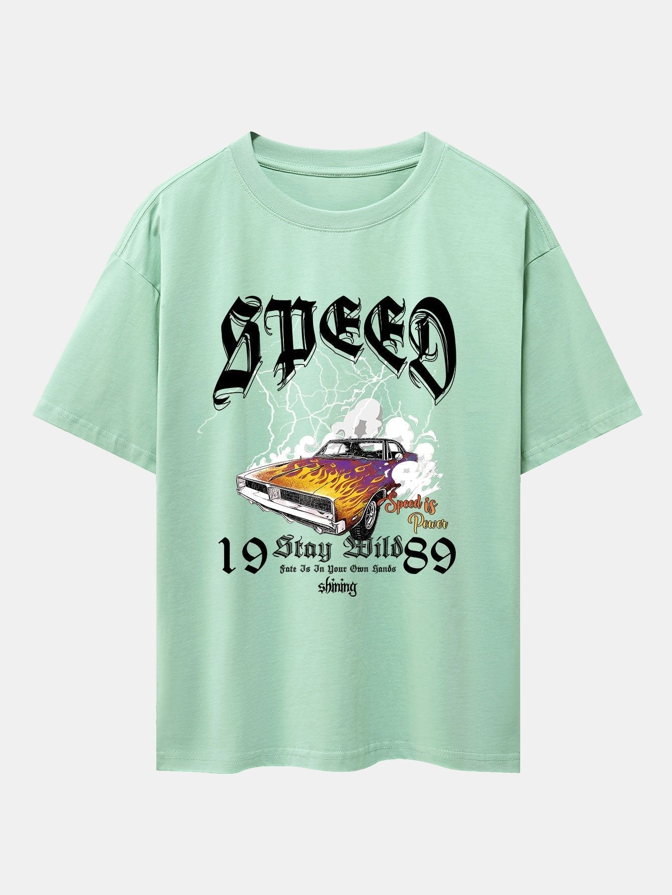 Lightning Speed Car Print Drop Shoulder Oversize T-Shirt