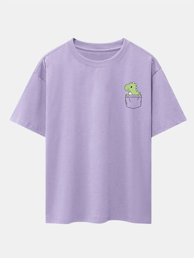 Pocket Dinosaur Print Drop Shoulder Oversize T-Shirt