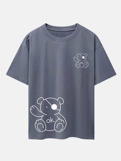 Bear Print Drop Shoulder Oversize T-Shirt