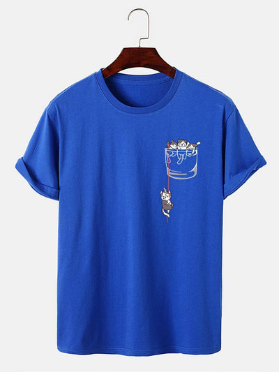 Cat In Pocket Print T-Shirt